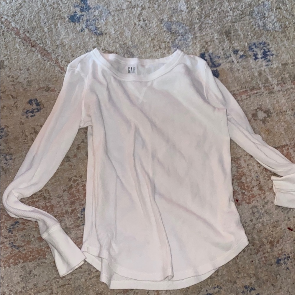 GAP White Ribbed Long Sleeve T-Shirt